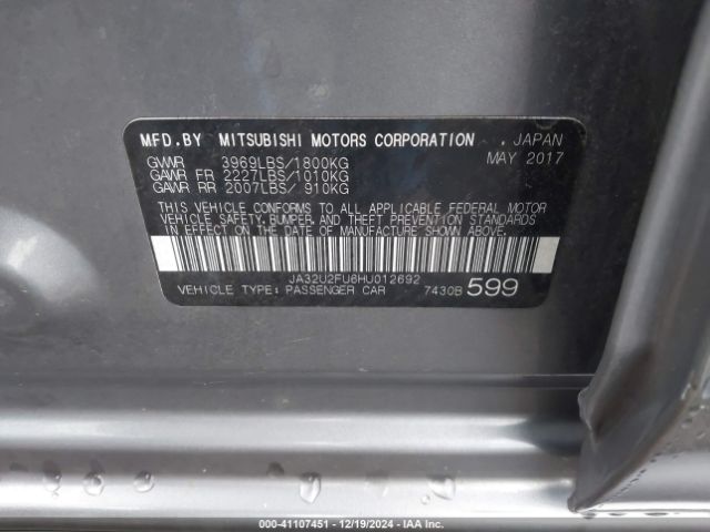 JA32U2FU6HU012692 Mitsubishi Lancer Le