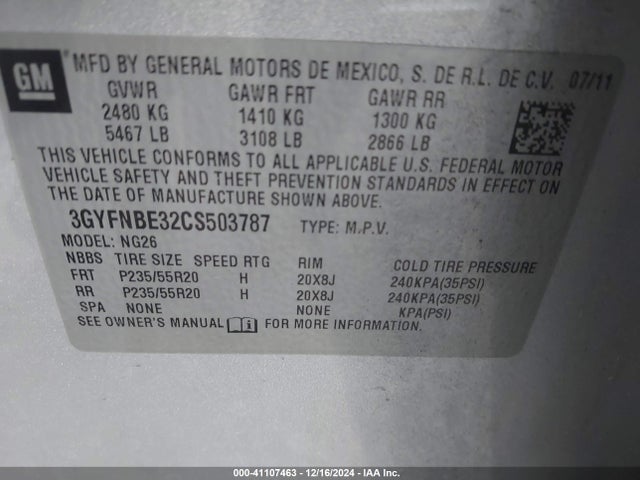 2012 CADILLAC SRX 3GYFNBE32CS503787 Photo 8
