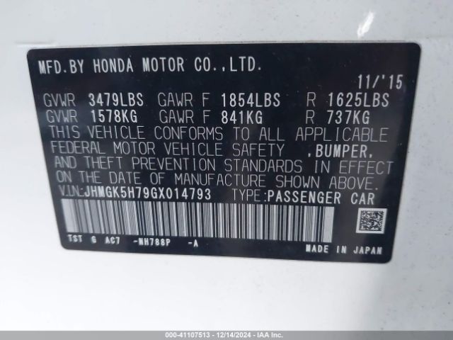 JHMGK5H79GX014793 Honda FIT EX