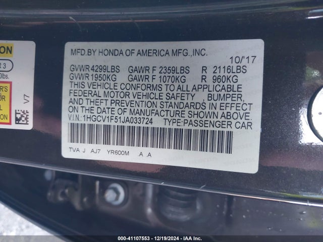 1HGCV1F51JA033724 Honda Accord Ex-l
