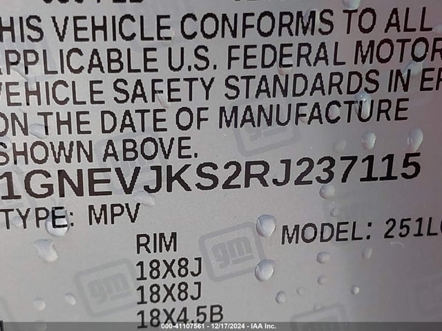 1GNEVJKS2RJ237115 Chevrolet Traverse Awd Z71