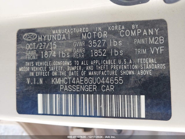 KMHCT4AE8GU044655 Hyundai ACCENT SE