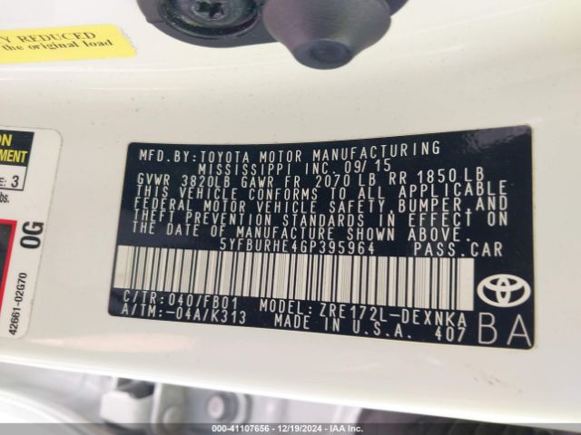 5YFBURHE4GP395964 Toyota Corolla Le Plus