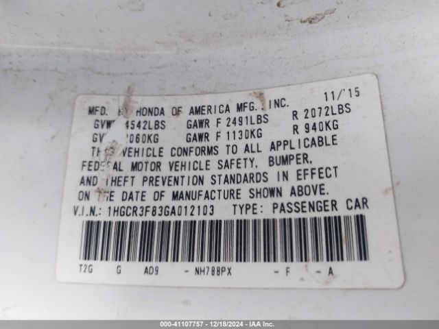 1HGCR3F83GA012103 Honda Accord Ex-l V-6
