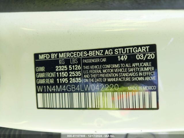 W1N4M4GB4LW042220 Mercedes-Benz GLB 250