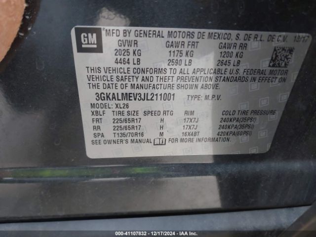 3GKALMEV3JL211001 GMC Terrain Sle