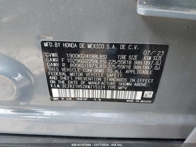 3CZRZ1H52RM715224 Honda Hr-v 2wd Sport/2wd Sport W/o Bsi