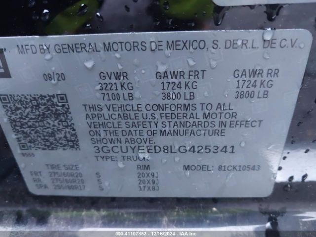 3GCUYEED8LG425341 Chevrolet Silverado 1500 4wd  Short Bed Rst