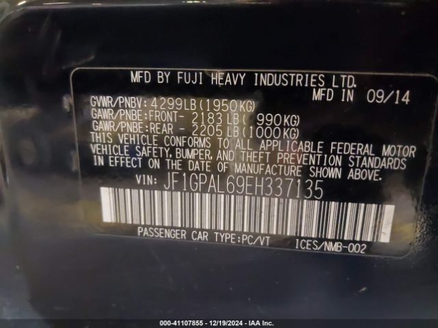 JF1GPAL69EH337135 Subaru Impreza 2.0i Sport Premium