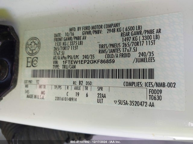 Ford F-150 Xlt 2016 1FTEW1EP2GKF86859 Image 9