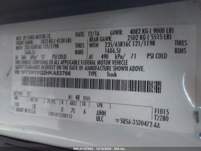 1FTYR1YG2HKA53766 Ford Transit-250