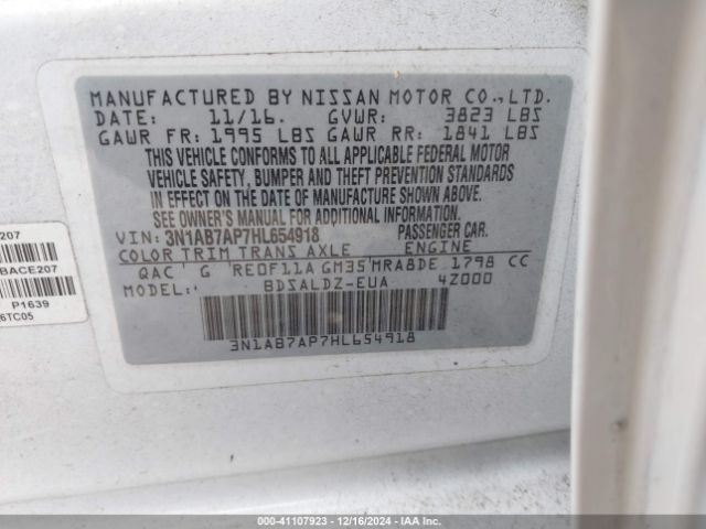 3N1AB7AP7HL654918 Nissan SENTRA SV
