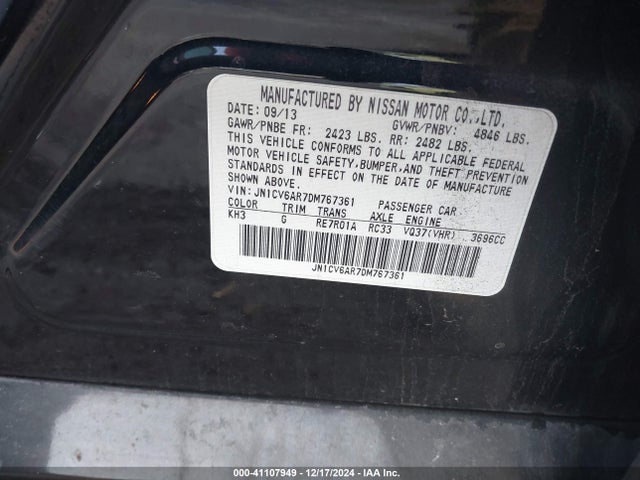 41107949 :رقم المزاد ، JN1CV6AR7DM767361 vin ، 2013 Infiniti G37x مزاد بيع