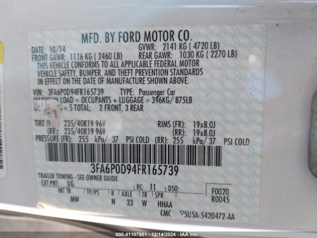 3FA6P0D94FR165739 Ford Fusion Titanium