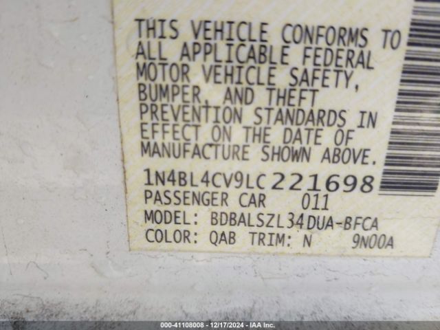 1N4BL4CV9LC221698 Nissan Altima Sr Fwd