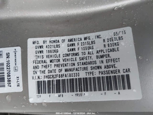 Honda Accord Ex-l 2015 1HGCR2F88FA180330 Image 9
