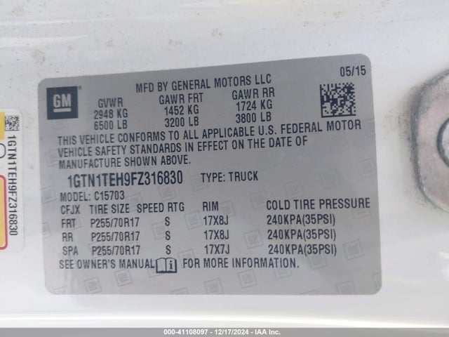 1GTN1TEH9FZ316830 GMC lv3 - vvt, aluminum, e85 max