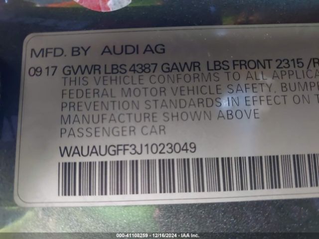 WAUAUGFF3J1023049 Audi A3 2.0t Premium/2.0t Tech Premium