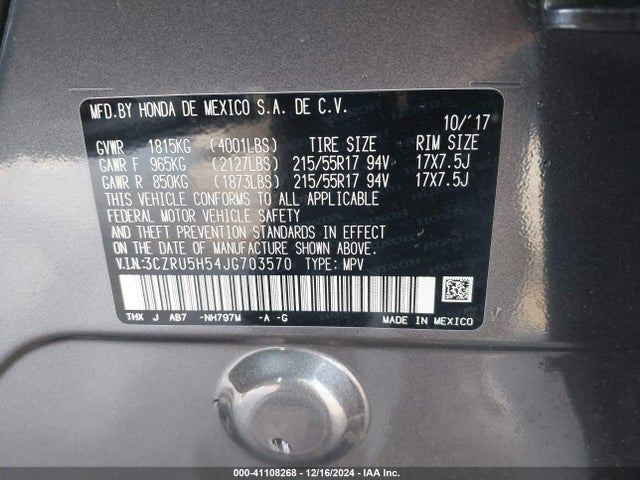 Honda HR-V EX 2018 3CZRU5H54JG703570 Image 9