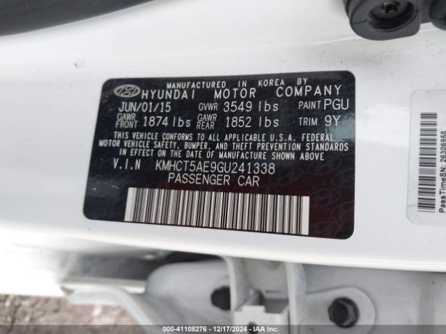 KMHCT5AE9GU241338 Hyundai ACCENT SE
