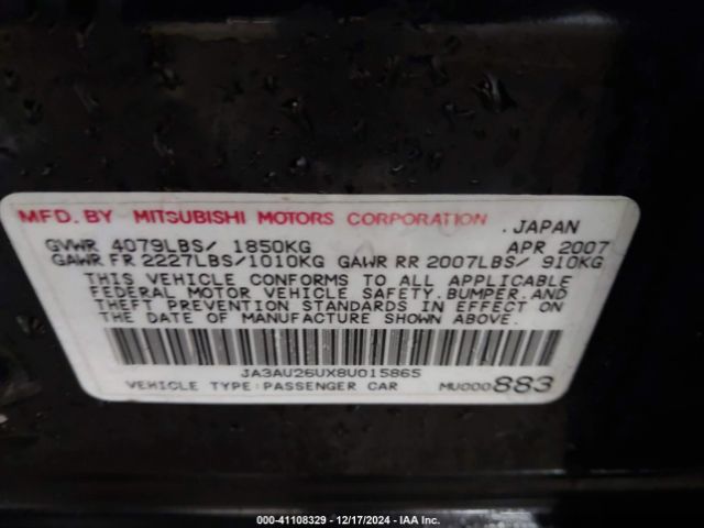 2008 MITSUBISHI LANCER JA3AU26UX8U015865 Photo 8