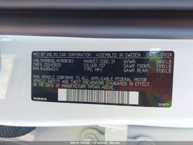 YV4H60DL4R1896183 Volvo Xc60 Recharge Plug-in Hybrid T8 Plus Dark Theme
