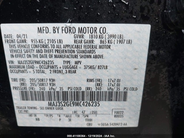 MAJ3S2GE9MC426235 Ford Ecosport Se