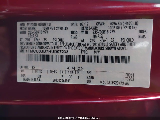 Ford Escape Titanium 2017 1FMCU0JD7HUD07233 Image 9