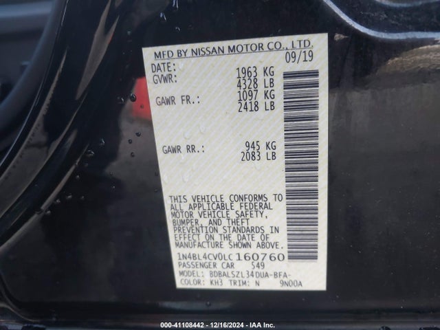 1N4BL4CV0LC160760 Nissan Altima Sr Fwd