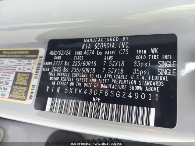 5XYK43DF6SG249011 KIA Sportage Sx