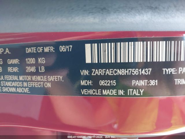 ZARFAECN8H7561437 Alfa Romeo Giulia Ti Rwd