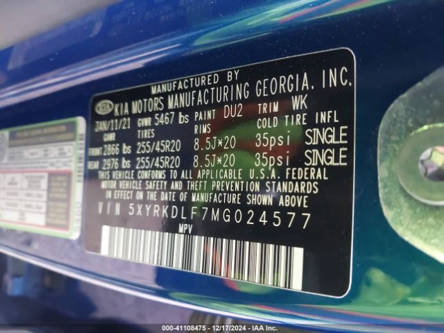5XYRKDLF7MG024577 KIA SORENTO SX