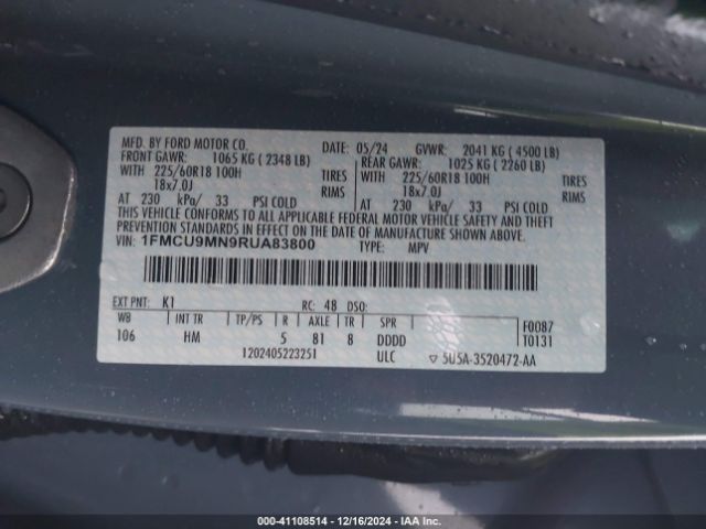 1FMCU9MN9RUA83800 Ford Escape St-line