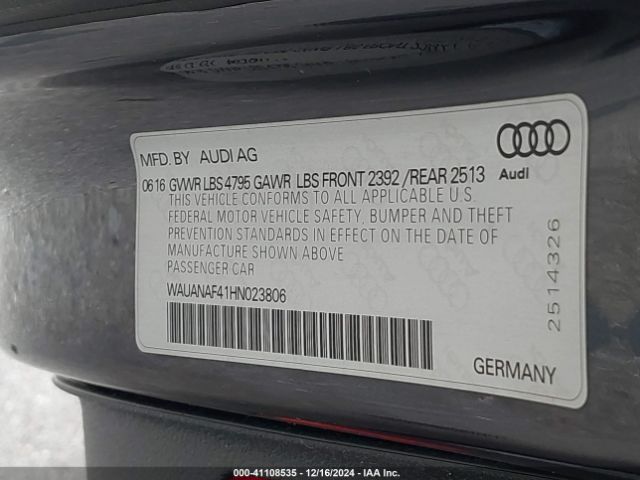 WAUANAF41HN023806 Audi A4 2.0t Premium