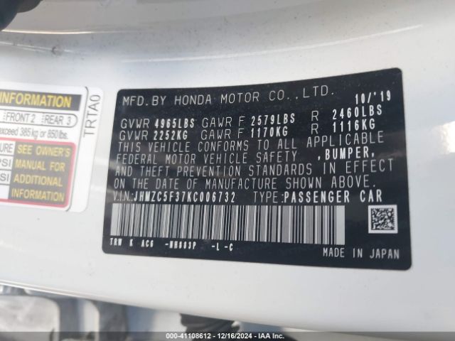JHMZC5F37KC006732 Honda Clarity Plug-in Hybrid Touring