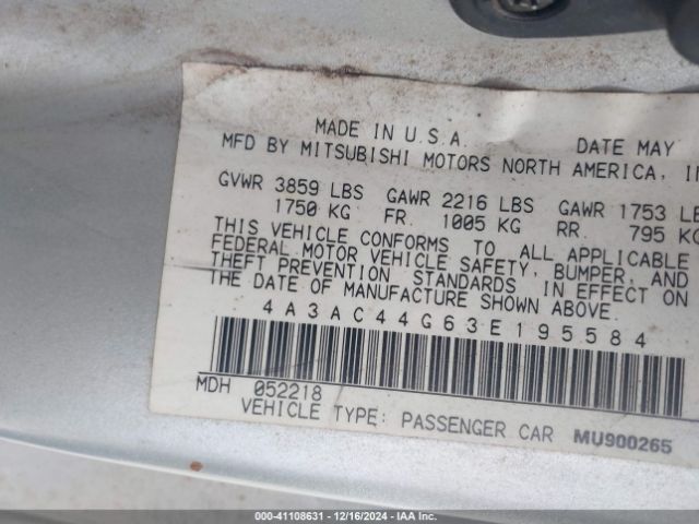 2003 MITSUBISHI ECLIPSE 4A3AC44G63E195584 Photo 8