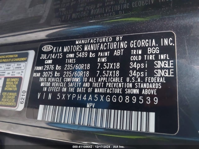 KIA Sorento 3.3l Ex 2016 5XYPH4A5XGG089539 Image 9