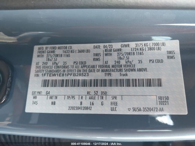 1FTEW1E81PFB28523 Ford F-150 Tremor