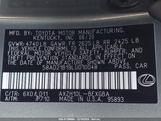 58AD21B19LU010048 Lexus ES 300H