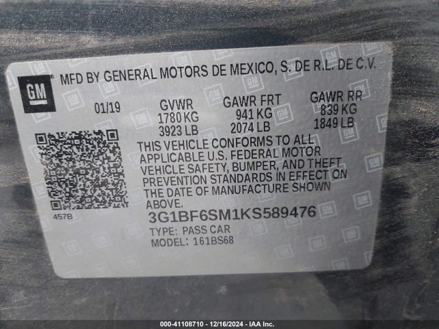 3G1BF6SM1KS589476 Chevrolet Cruze Premier