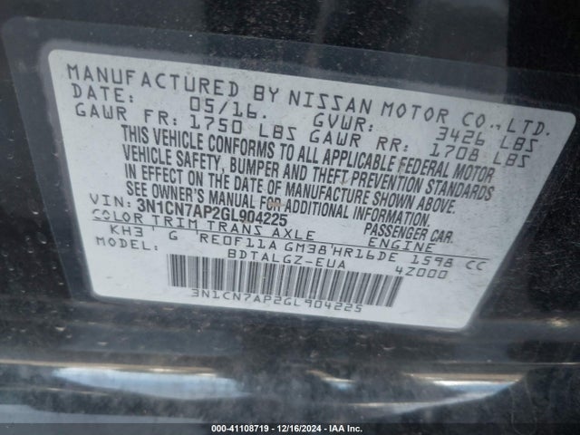 Nissan Versa 1.6 Sl 2016 3N1CN7AP2GL904225 Image 9
