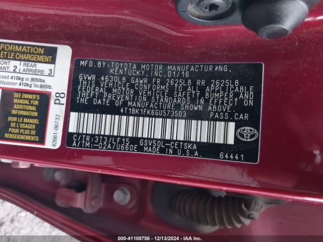 4T1BK1FK6GU573503 Toyota Camry Xse V6