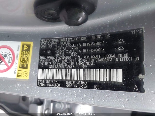 5TDJKRFH5GS356421 Toyota Highlander Xle V6
