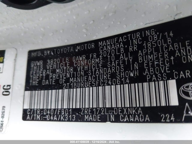 Toyota COROLLA LE 2015 2T1BURHE5FC240614 Image 9