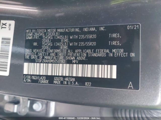 5TDFZRAH0MS050182 Toyota Highlander Platinum