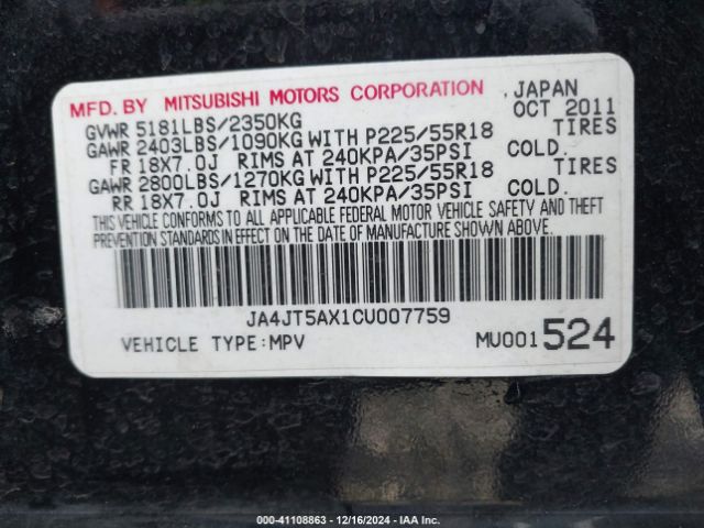 2012 MITSUBISHI OUTLANDER JA4JT5AX1CU007759 Photo 8