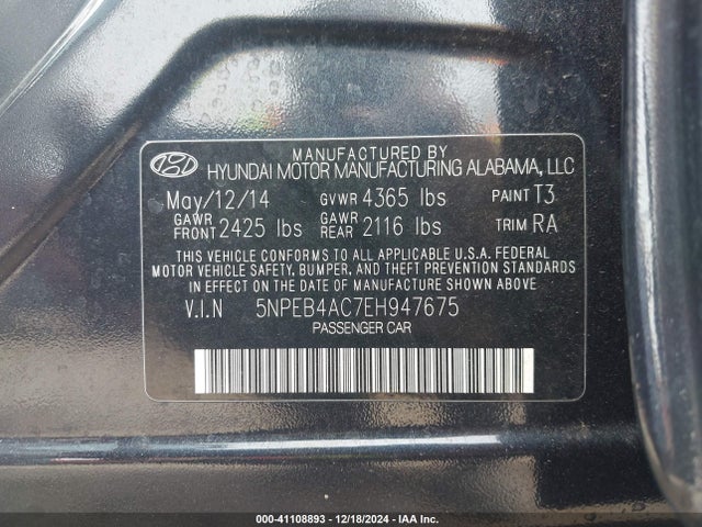 Hyundai SONATA GLS 2014 5NPEB4AC7EH947675 Image 9