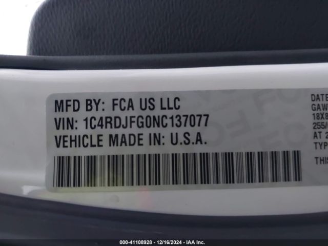 1C4RDJFG0NC137077 Dodge Durango Pursuit Awd