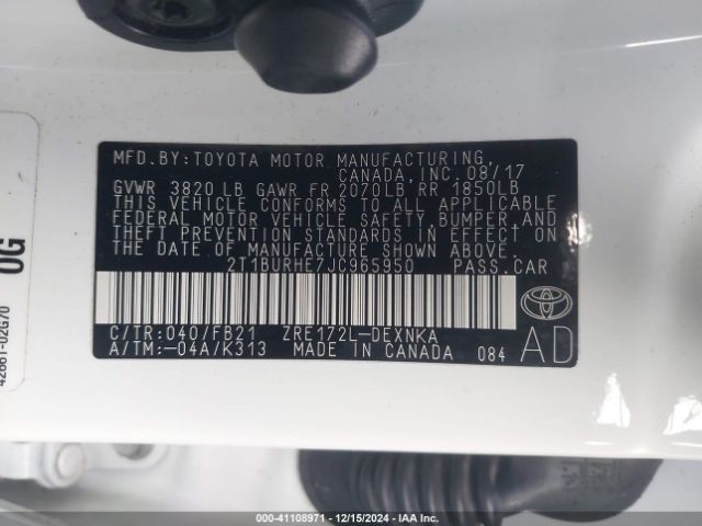 2T1BURHE7JC965950 Toyota COROLLA LE