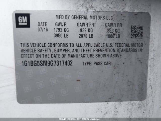 1G1BG5SM9G7317402 Chevrolet Cruze Premier Auto
